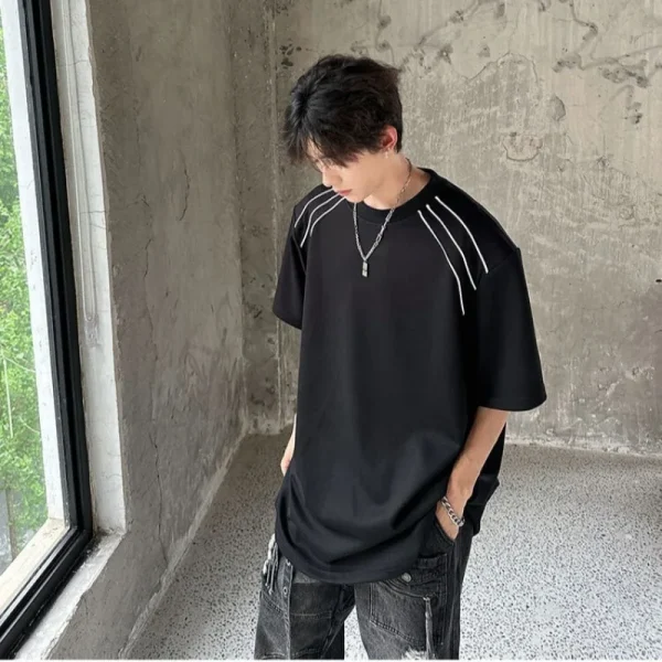 Men's Summer Short Sleeve T-Shirt Trendy High Street Design Loose Casual Half Sleeve Stylist Niche American Style - Image 3