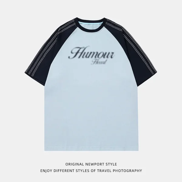 American Retro Color-Block Stitched Raglan Sleeve Short Sleeve T-Shirt for Men Summer Casual Loose New Fuzzy Dot Print 180g - Image 5