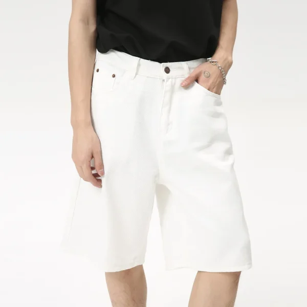 Summer Men's Fashion New High-End Casual Straight Five-Point Jeans Simple Solid Color Shorts Length Worsted - Image 4