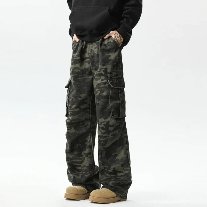 American Retro High Street Men's Women's Camouflage Cargo Pants Multi-Flap Pocket New Trendy Straight Casual Versatile