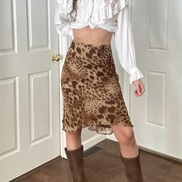 Mature Leopard Print Mesh Design Hot Girl Low Waist Slim Fit Summer Chiffon