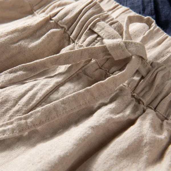 Retro Linen Breathable Straight Loose Solid Color Elastic Wide Leg Men Casual Shorts - Image 2