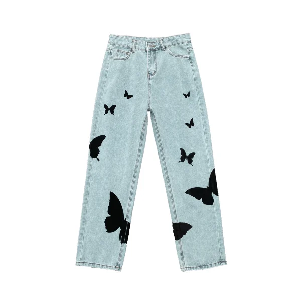2025 Butterfly Print Jeans Men Pants Loose Baggy Jeans Casual Denim Pants Stretch Straight Fashion Trousers