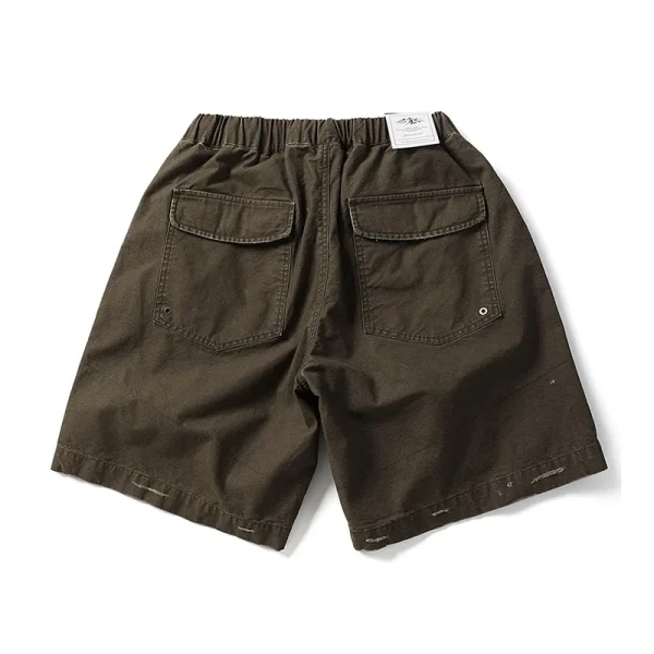 High Street Summer Cargo Shorts for Men Trendy 100% Cotton Knitted Personalized Ripped Paint Splashes Loose Casual Shorts Pants - Image 5