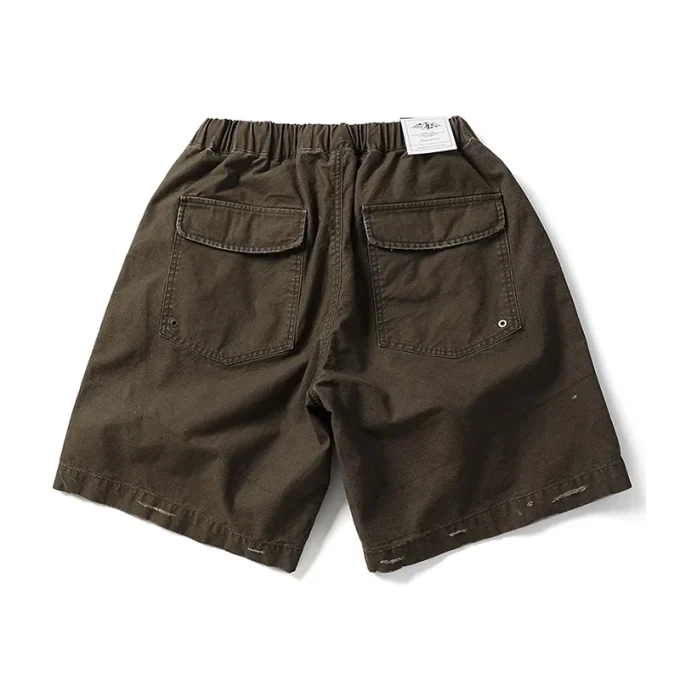 High Street Summer Cargo Shorts for Men Trendy 100% Cotton Knitted Personalized Ripped Paint Splashes Loose Casual Shorts Pants