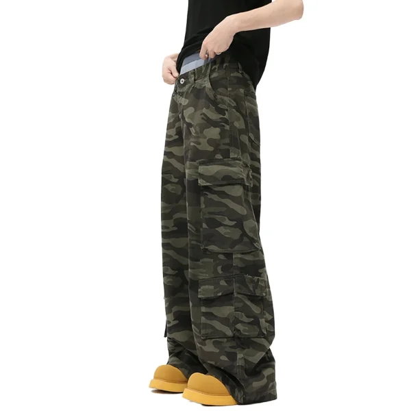 2025 Men's Casual High Waist Straight Draped Washed Jeans Autumn Camouflage Multi-Flap Pocket Pants Solid Pattern Denim Fabric - Image 4