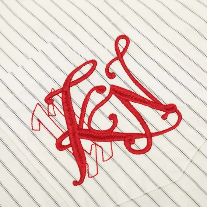 American Style Trendy Vertical Striped Embroidered Letter Men's 100% Cotton Short Sleeve Shirt Turn-down Collar Pocket Loose