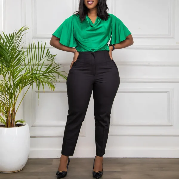 Women's Casual Professional Solid Color Trousers High-Waisted Slim Fit Nine-Point Commuter Pants - Image 2