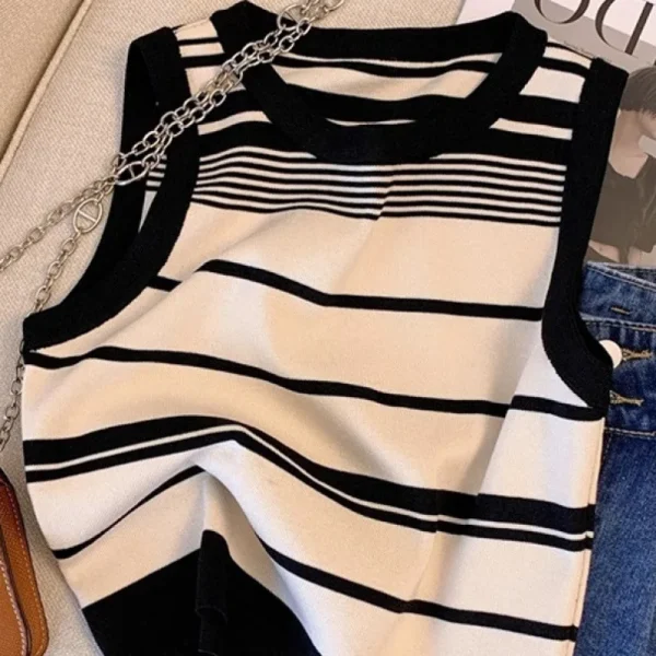 Women's Summer Casual Style Ice Silk Knitted Spice Girl Camisole Short Sleeveless T-shirt - Image 5