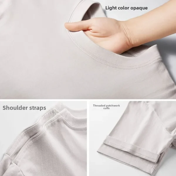 Pure Cotton  Short Sleeve T-Shirt Regular Shoulder Neck Top Solid Color Half Sleeve Base Knitted - Image 4