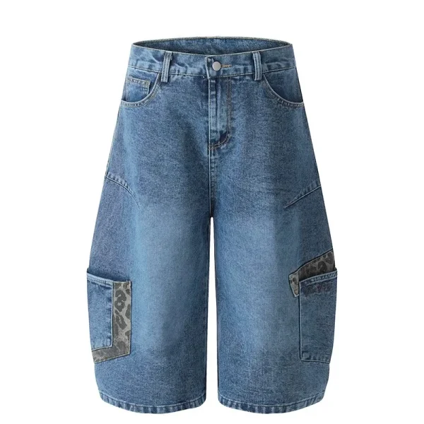 2025 European American Hiphop Street Pants Leopard Print Splicing Scimitar Jeans Embroidered Wide-Leg Cargo Pants Waist - Image 6