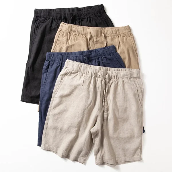 Retro Linen Breathable Straight Loose Solid Color Elastic Wide Leg Men Casual Shorts