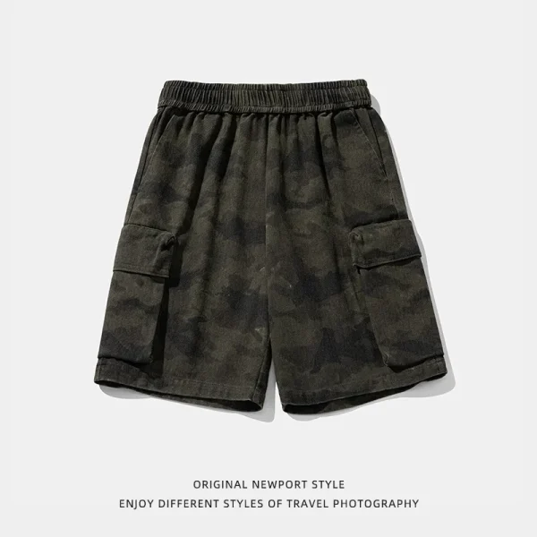 Vintage Summer Style Men's Camouflage Cargo Shorts 100% Cotton Large Pockets Five-Point Casual Outdoor Sports Shorts Drawstring - Image 5
