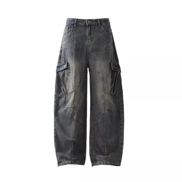 2025 Spring/Autumn Men's Scimitar Jeans Fashionable Multi-Flap Pocket Pants New Style Street-Made Distressed Washed - Image 6