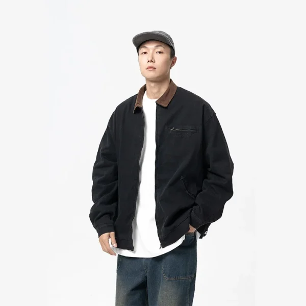 Denim Jacket Spring Men's Jacket Retro Vintage Style American Japanese Washed Distressed Workwear Lapel Trendy Vintage Look - Image 2