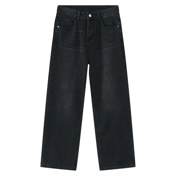 2025 Men's Stylish Straight-Leg Black Gray Wash Denim Jeans Loose Fit Mid Waist Casual All Year New Product - Image 5