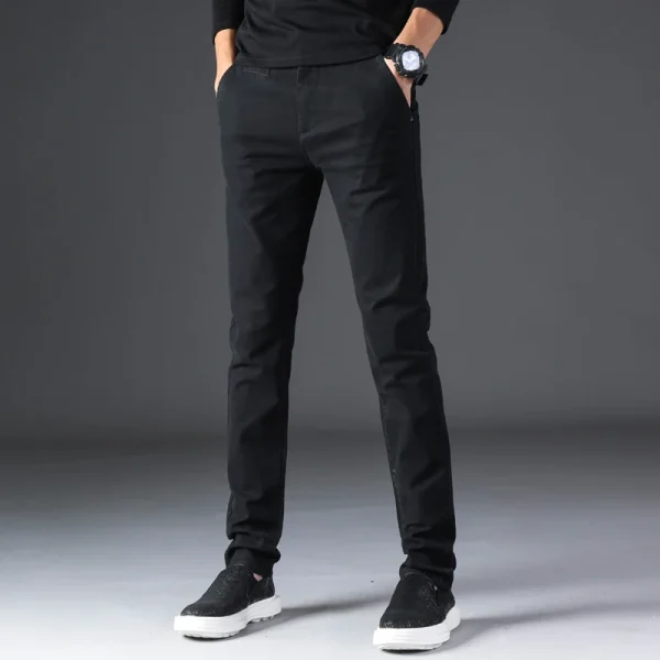 Casual Classic Cotton Soft Light Slim Fit Straight Men Dress Chino Khaki Trousers Pants - Image 4