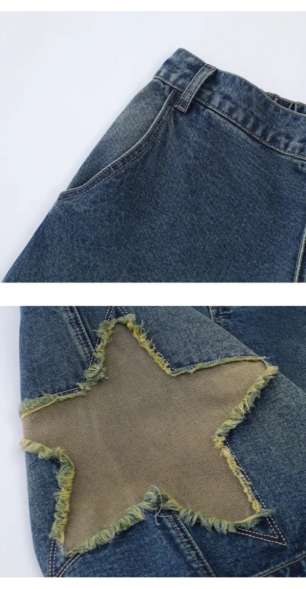 Bermuda Streetwear Distressed Star Embroidery Denim Jean Cotton Baggy Shorts for Mens - Image 5