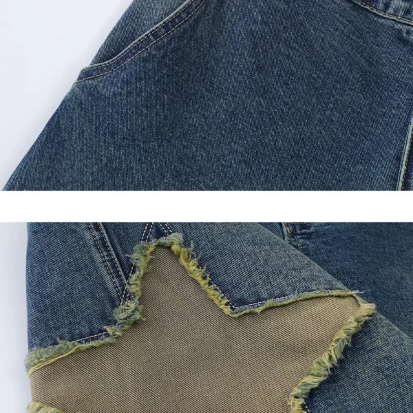 Bermuda Streetwear Distressed Star Embroidery Denim Jean Cotton Baggy Shorts for Mens