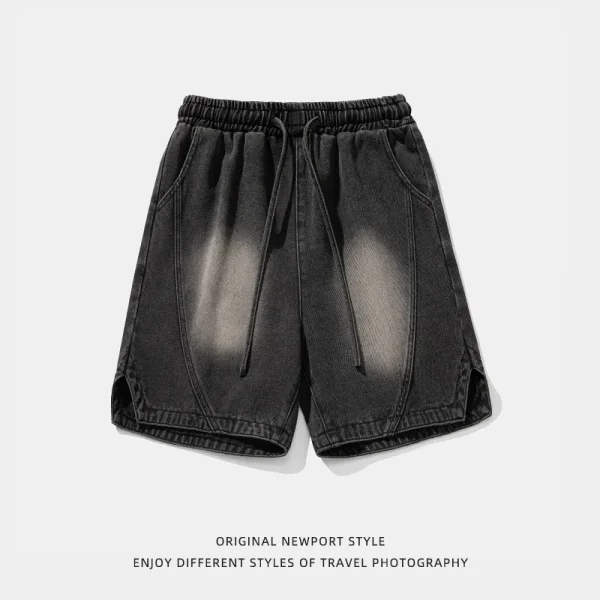 New American Retro Workwear Shorts for Men Five-Point Split Cut Design Washed Vintage Denim Summer Trendy Knitted - Image 5