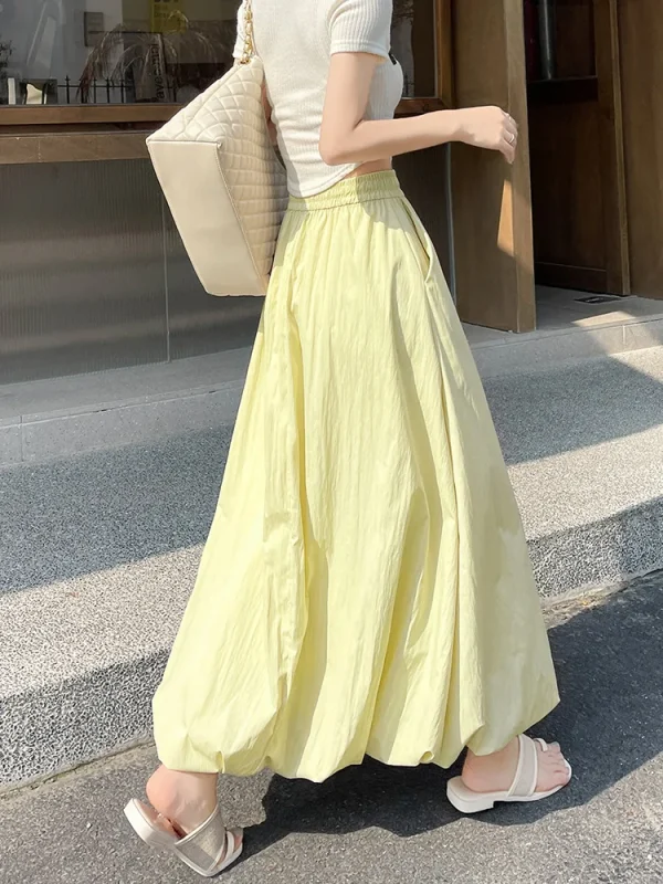 A-Line Lantern Workwear Skirt High Waist Slimming Design Puffy Flower Bud All-Season - Image 3