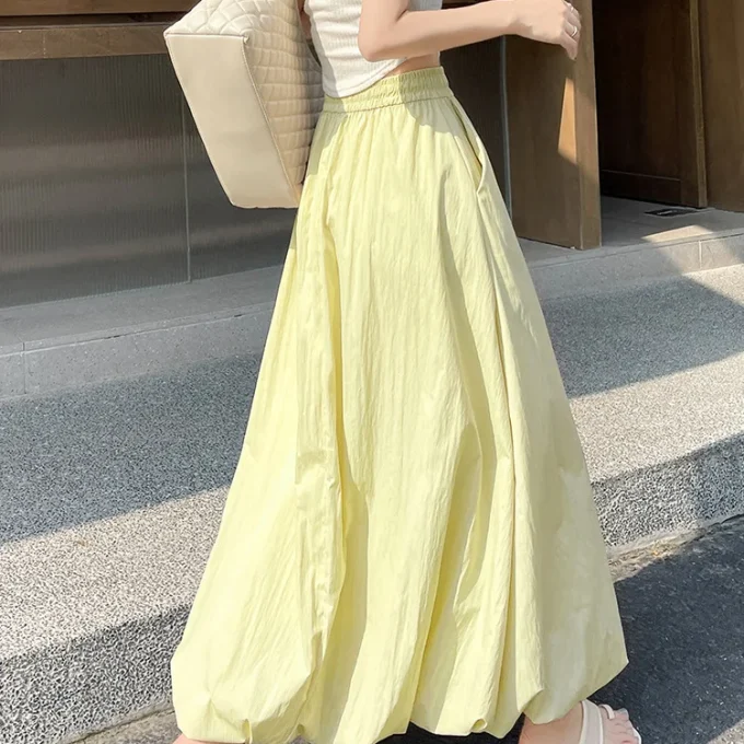 A-Line Lantern Workwear Skirt High Waist Slimming Design Puffy Flower Bud All-Season