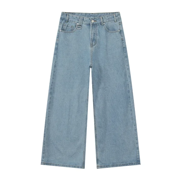 2025 Men's Retro Cleanfit White Jeans Trendy Summer Casual Mid American High Street Wide Leg Straight Distressed Dark - Image 5