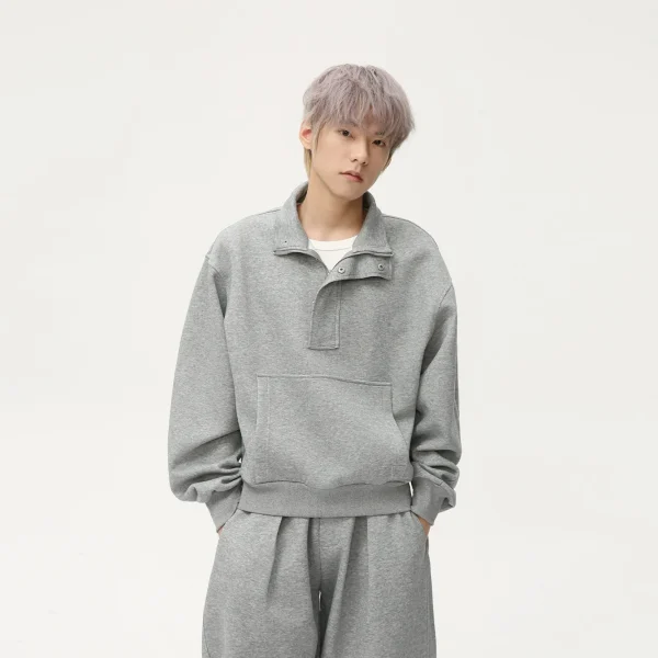 Mtlclothes Men's Casual Sports Suit Korean Style Half-Open Lapel Wide Version Pure Color Silhouette Loose Versatile for Winter - Image 3