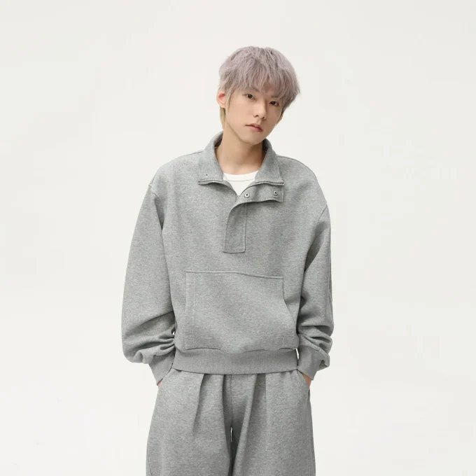 Mtlclothes Men's Casual Sports Suit Korean Style Half-Open Lapel Wide Version Pure Color Silhouette Loose Versatile for Winter - Image 3