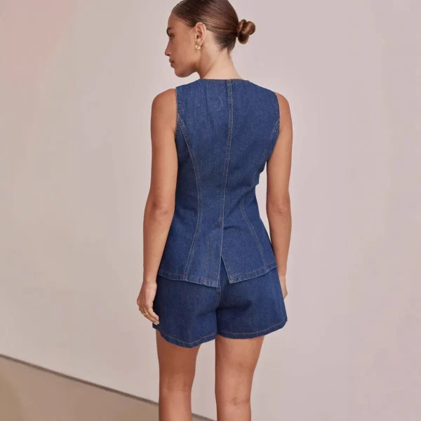 Spring Summer Vintage European American  New Casual Sleeveless Waist High Waist Loose Denim - Image 2