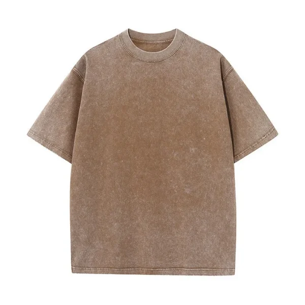 Washed Distressed 100% Cotton T-Shirt Trendy Retro Loose Fit O-Neck T-Shirt Snow Wash Drop Shoulder Knitted Oversize