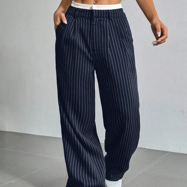 Casual High Waist Splicing Simple Draped commuter Straight Women's Pants