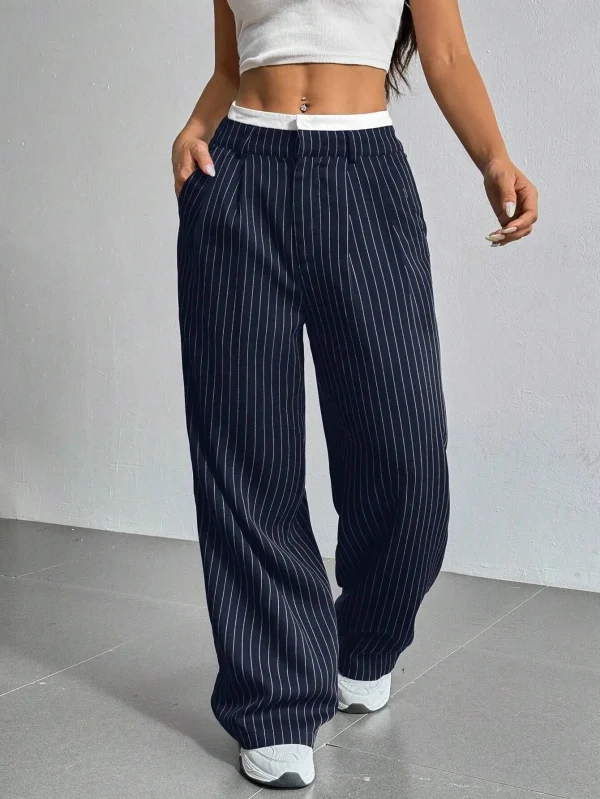 Casual High Waist Splicing Simple Draped commuter Straight Women's Pants - Image 6