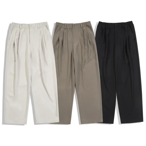 CleanFit Unisex Loose Baggy Pants Double Pleated Wide Leg Casual Suit Mid-Waist Flat Front Floor-Length Straight Pattern