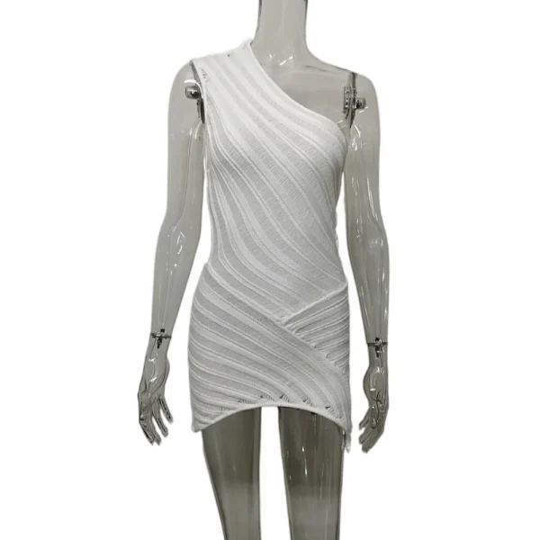 Design Sense Women's Casual Summer Knitted Dress Spliced Hollow Perspective Solid Color Natural Waistline Washable Plain Dyed - Image 5