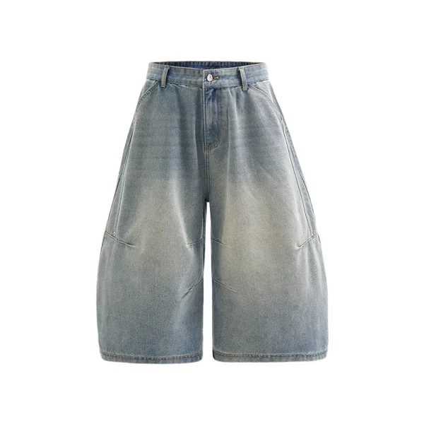 2025 Summer Fashion Vintage Breathable Washed Denim Jeans Shorts 3D Tailored Button Decorated Casual Loose Straight Shorts