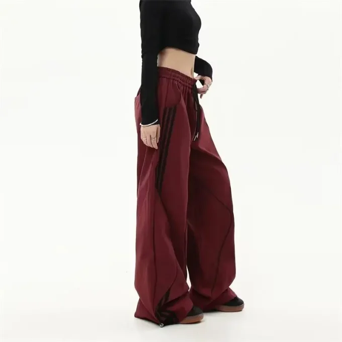 American-Style Solid Color Cargo Pants for Women Retro Striped Sweatpants Trendy Jazz Dance Hip-Hop Breathable