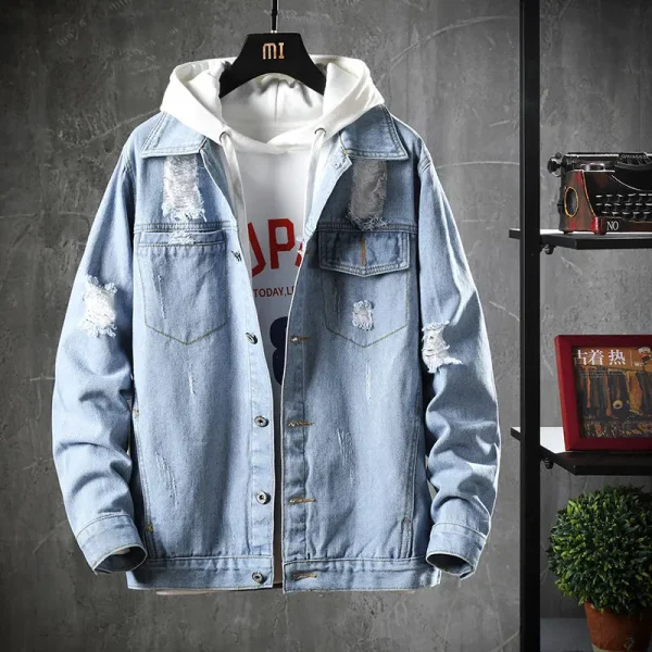 Good Quality Mens Spring Denim Jean Jacket Ripped Jean Denim Jackets for Men 2025 - Image 3