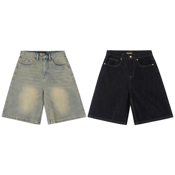2025 Men's Washed Distressed Denim Shorts Mid Waist Straight Loose Pants for Summer  Denim Shorts Men - Image 5