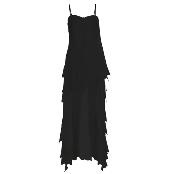 2025 Summer New Women's Cross-Border Off-Shoulder Strap Dress European American Style Solid Color Slim High Chiffon Natural - Image 6