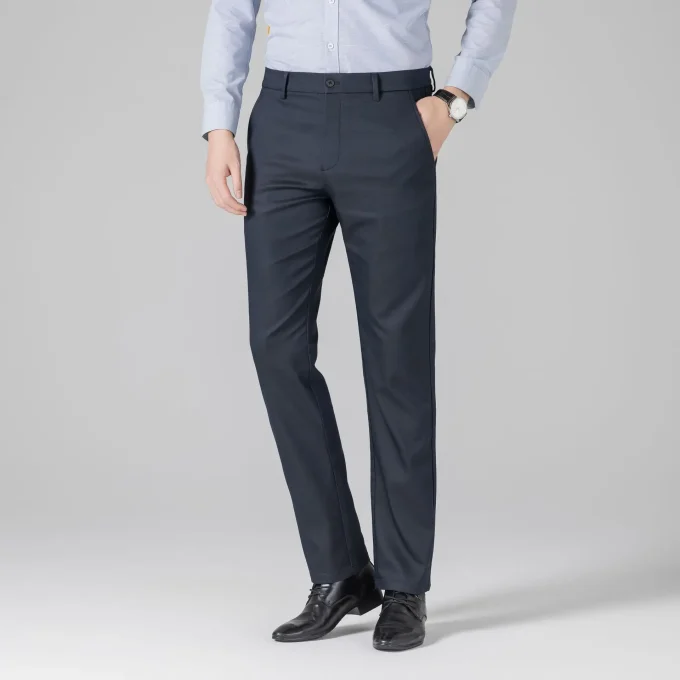 2025 High-End Men's Business Casual Pants Lyocell Cotton Straight Loose Commuter Trousers Lightweight Flat Front Style Trousers - Image 2