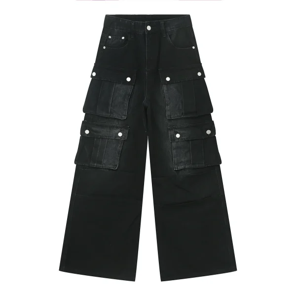 2025 Autumn New Men's Wide Leg Cargo Jeans With Flap Pocket Loose Fit Denim Design Muti-pocket Cargos - Image 5