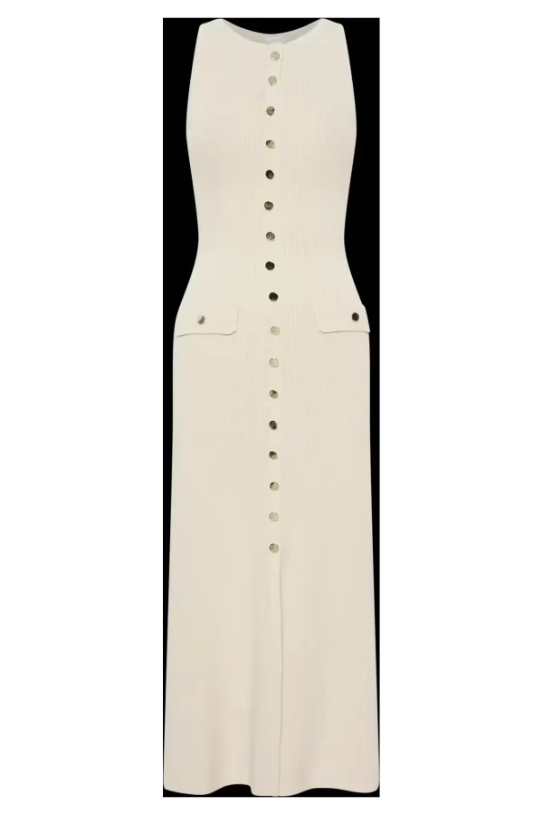 2025 Summer New Elegant Slim Knitted Dress European American Style Casual Neck Sleeveless Front Woven Chiffon Washable - Image 6