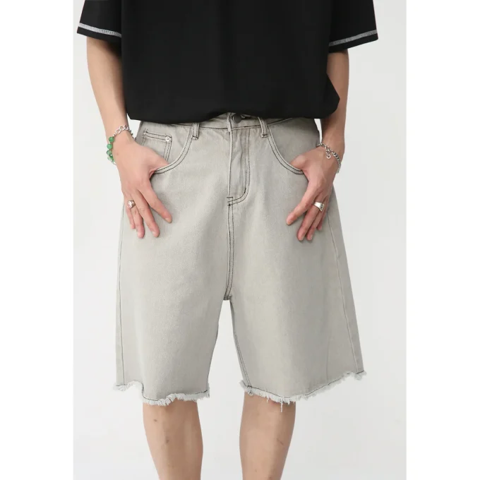 Autumn and Summer New Loose Wide-leg Korean Style Retro Shorts Jeans Men's Size - Image 4