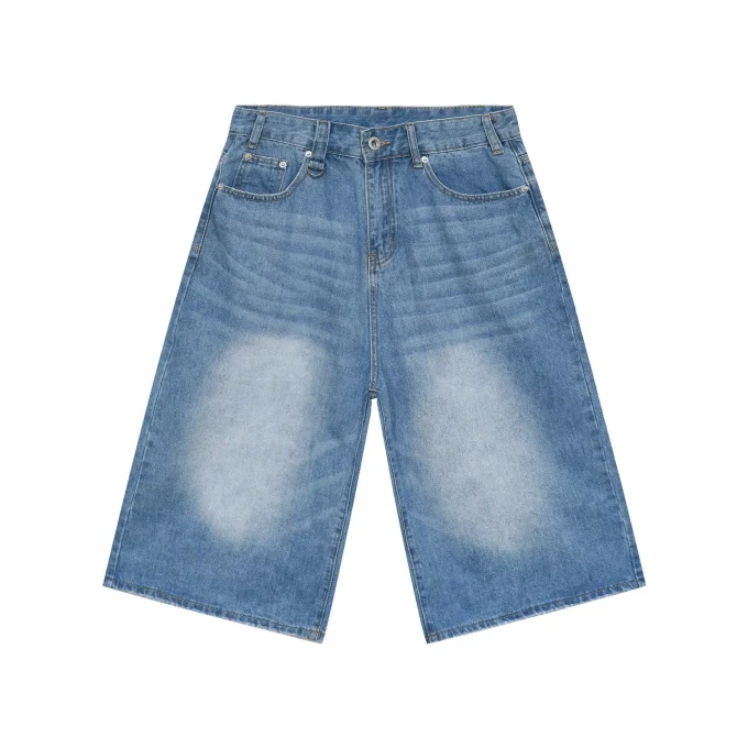 Denim Half ps Wide Leg jeans Summer Street Personality Straight Shorts for Men - Image 3