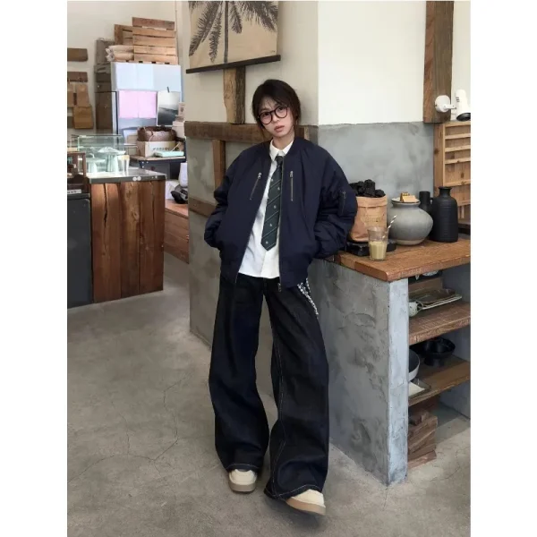 2025 New Style Old Money Black Red Cow Jeans Raw Straight Leg Slightly Flared Wide A-Line Mid Waist Loose Casual A-Line Jeans - Image 3