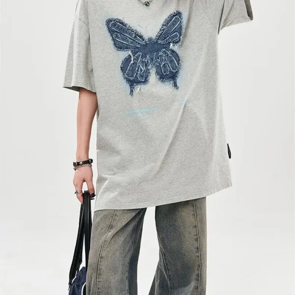New 100% Cotton Butterfly Printed Vintage High Quality O-Neck Men T-shirt