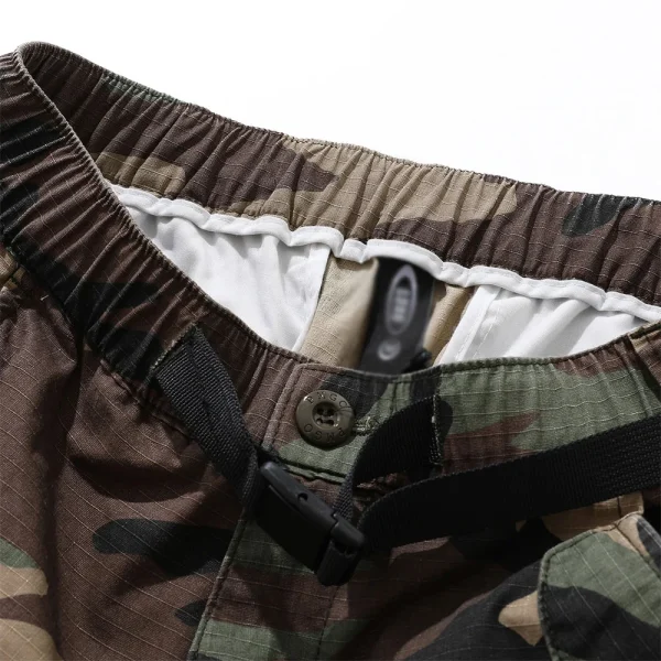 Men's Summer Cargo Shorts Casual Camouflage Pattern Multi-Pocket Pants Zipper Fly Raw Edge Distressed Frayed Knitted Men Shorts - Image 3