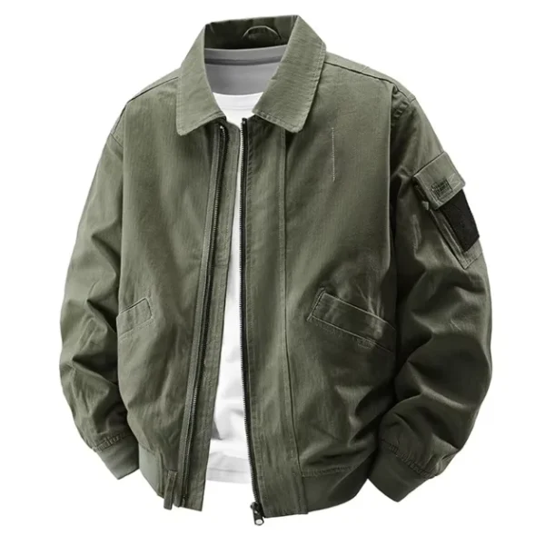 Autumn Spring Men's Vintage American Style Long Jacket Workwear Casual Coat Turn-Down Collar Pockets XL Zipper Washed Shearing - Image 6