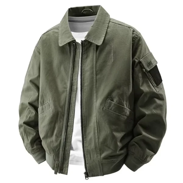 Autumn Spring Men's Vintage American Style Long Jacket Workwear Casual Coat Turn-Down Collar Pockets XL Zipper Washed Shearing